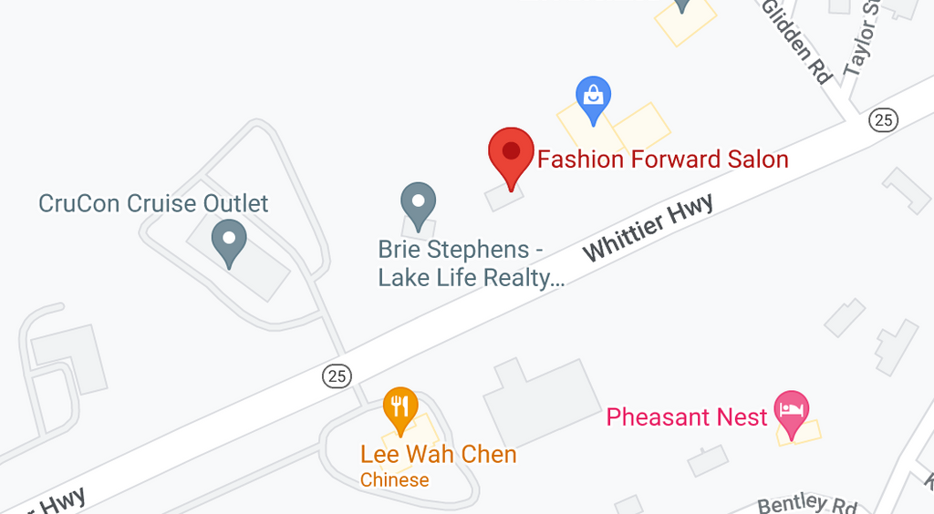 Google maps image showing the location of Fashion Forward Salon at 93 Whittier Highway Moultonborough NH